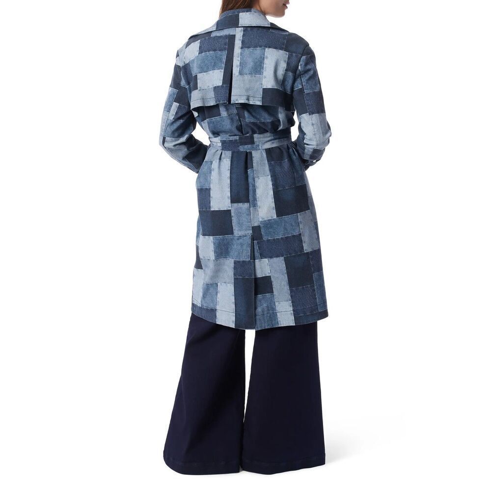 DO by Dee Ocleppo Denim Patchwork Cassie Belt Trench Coat Medium - Picture 2 of 4